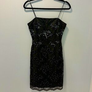 Rimini By Shaw Army Olive Green Sequins Embroidered Floral Mini Dress Formal